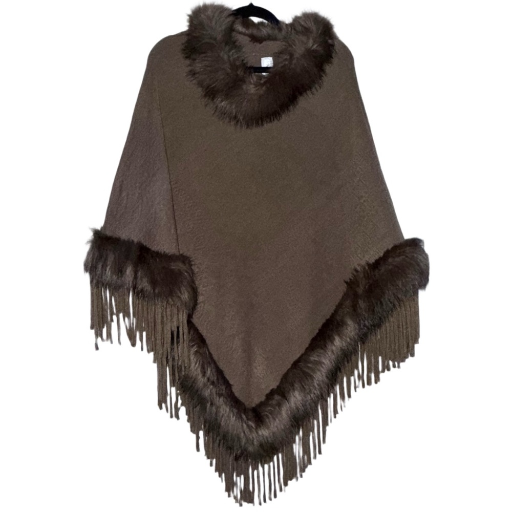 Pinklicious Faux Fur Trim Poncho Sweater